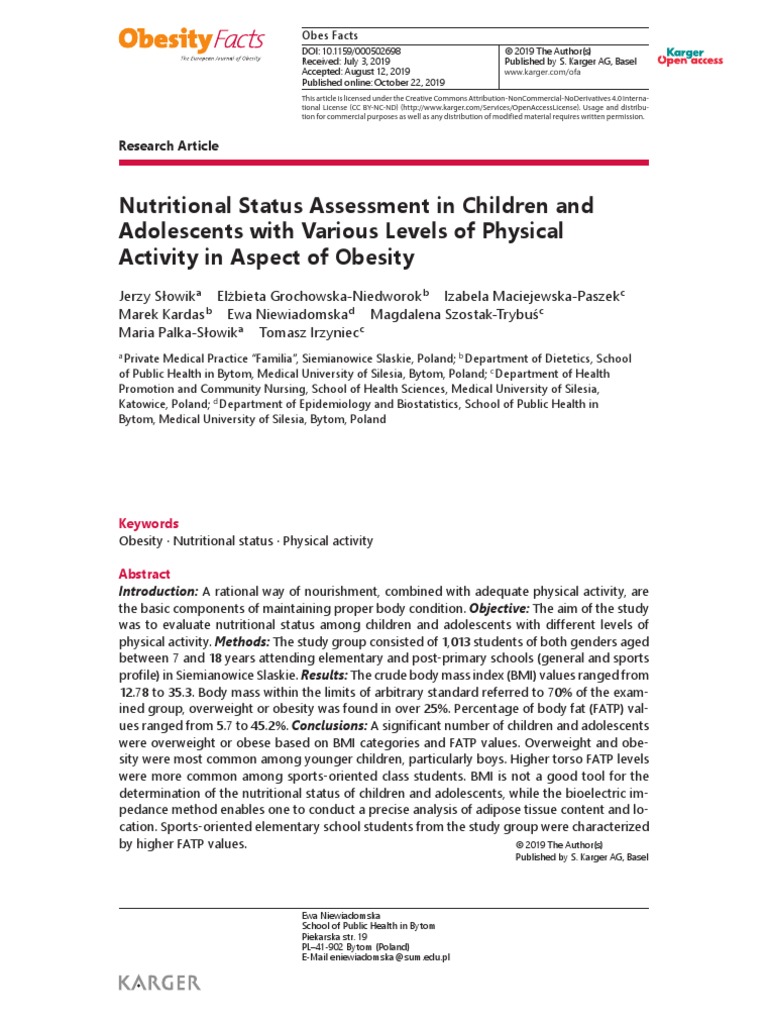 Nutritional Status Assessment in Children and Adolescents With Various ...