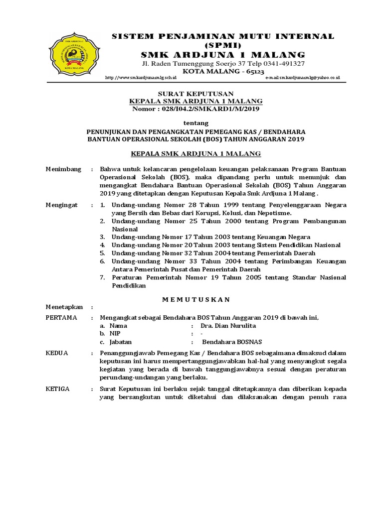 Sk Bendahara Bos Smk 2019