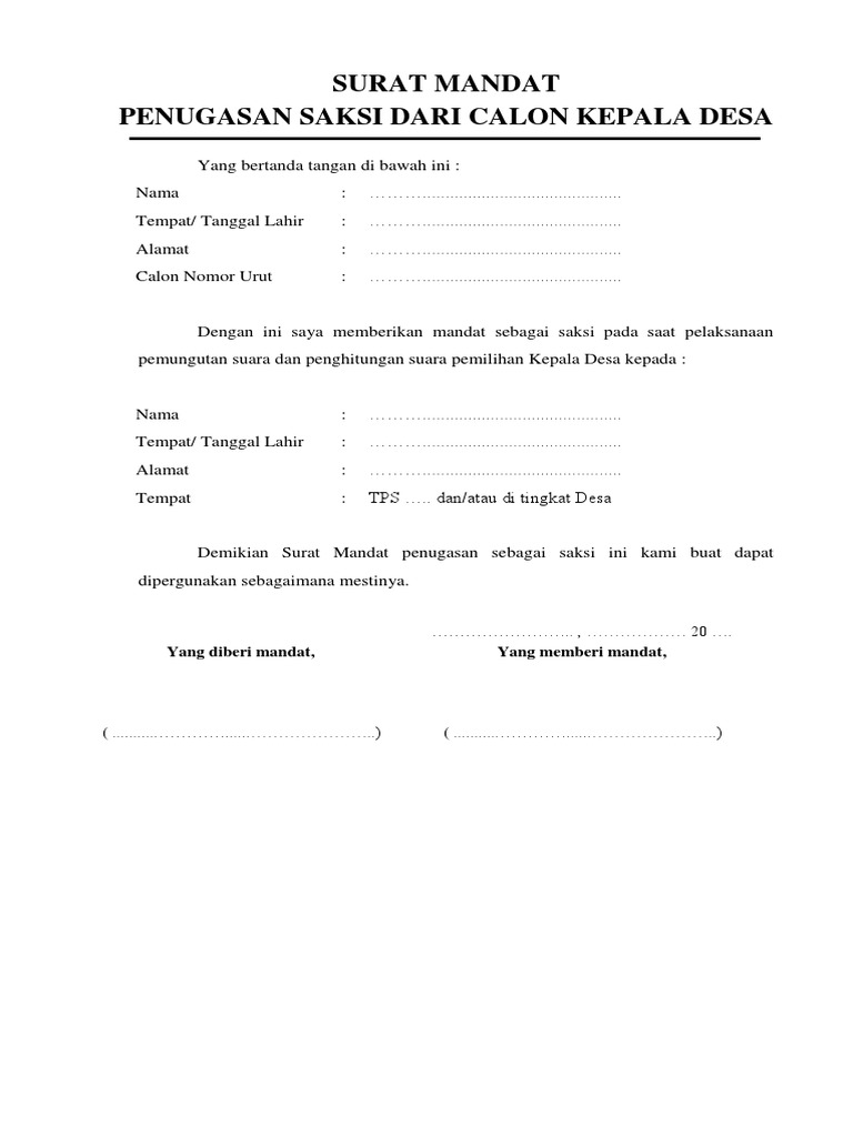 Form Surat Mandat Saksi