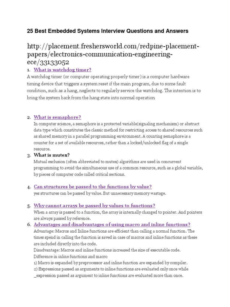 Embedded Systems Interview Questions | PDF | Subroutine | Parameter ...