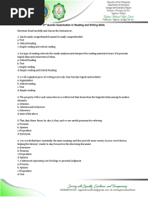 2nd Quarter Examination in Reading and Writing Skills