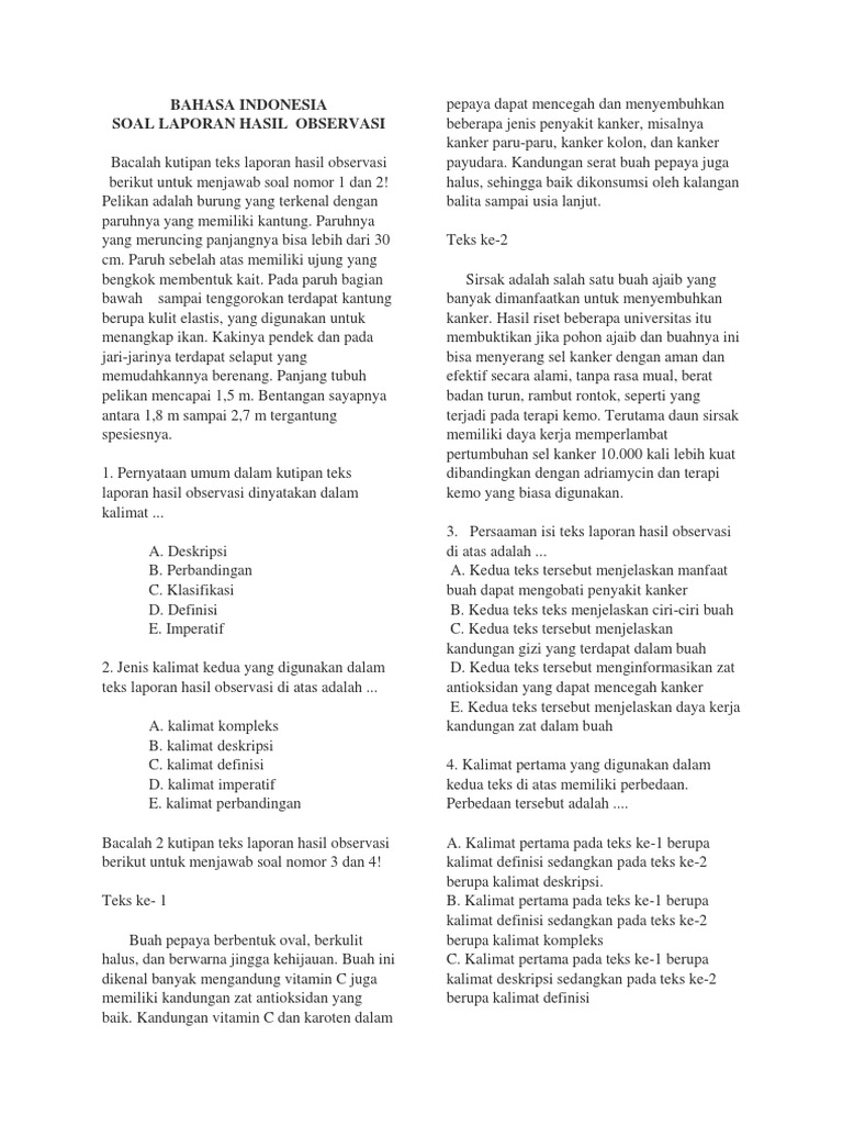 Perbedaan Teks Deskripsi Dan Teks Laporan Hasil Observasi