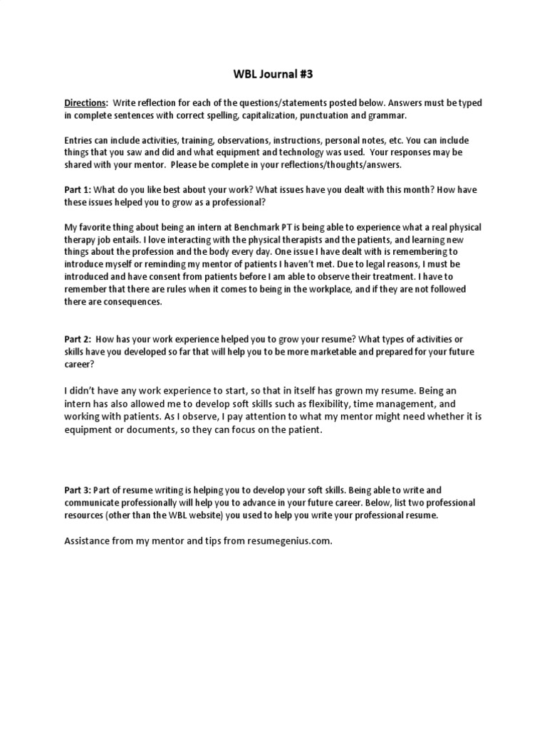 WBL Journal Reflection for Interns | PDF
