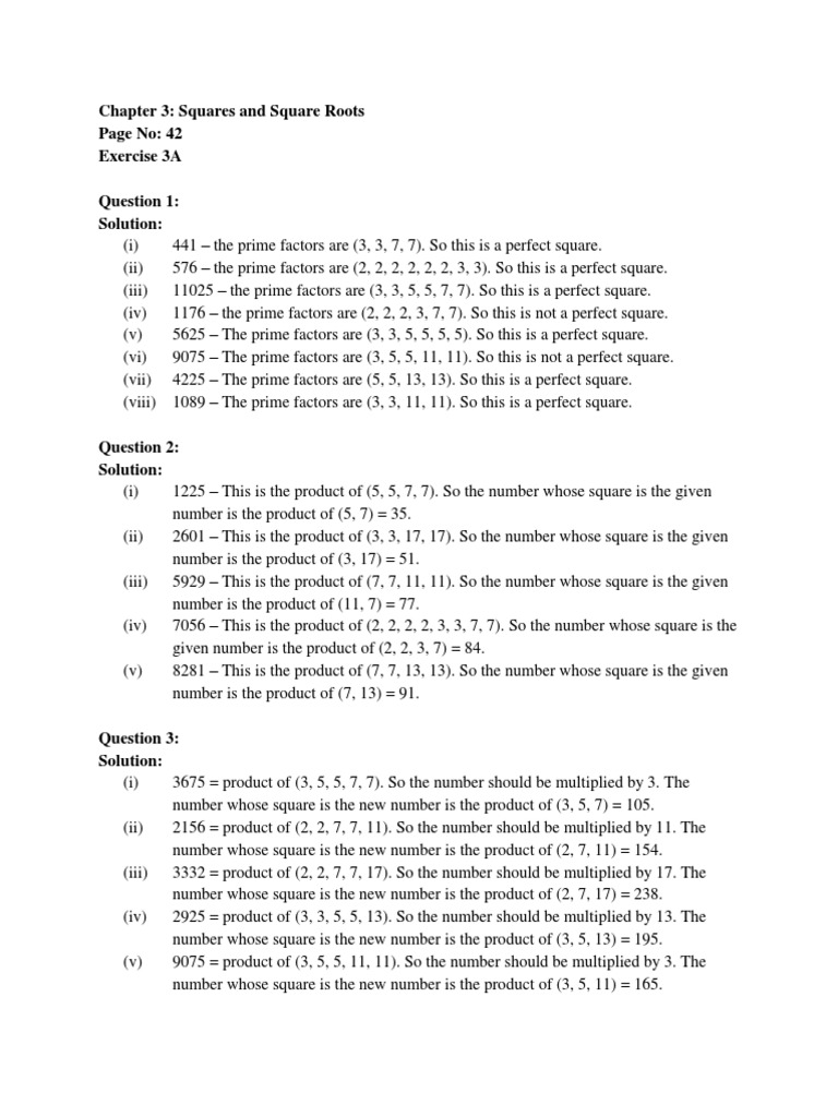 Chapter-3 Squares and Square Roots PDF | PDF | Numbers | Elementary ...