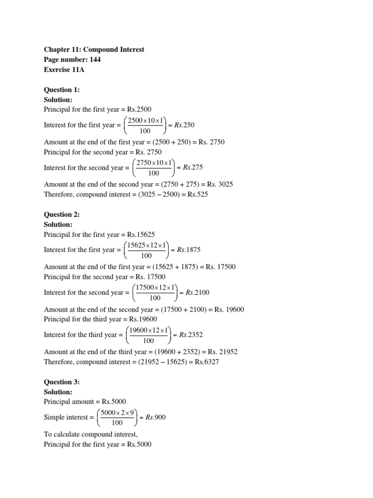 Compound Interest Exercises and Solutions | PDF | Compound Interest ...