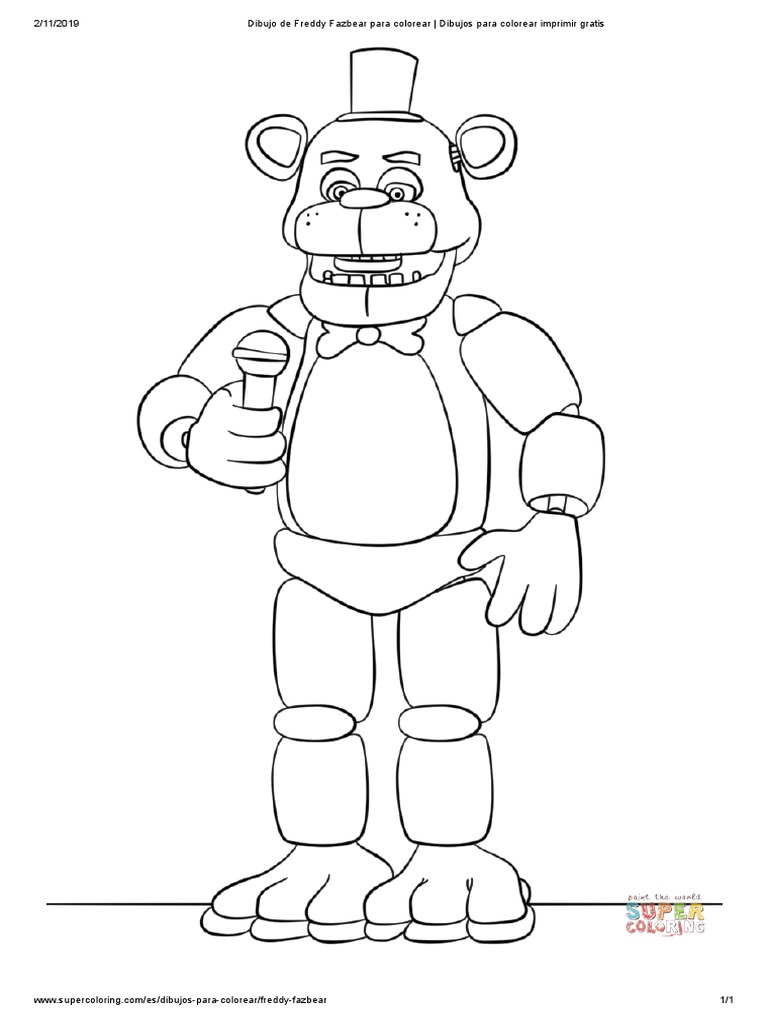 Dibujo de Freddy Fazbear para Colorear - Dibujos para Colorear Imprimir  Gratis | PDF