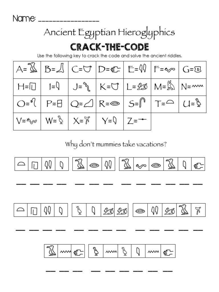 Ancient Egyptian Hieroglyphics Crack The Code | PDF | Ancient Africa | Ancient Egypt for Free Printable Crack The Code Worksheet Pdf