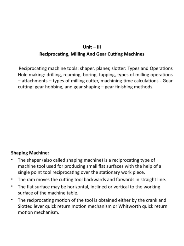 Machine Tool Processes: An Overview of Reciprocating, Milling, and Gear ...