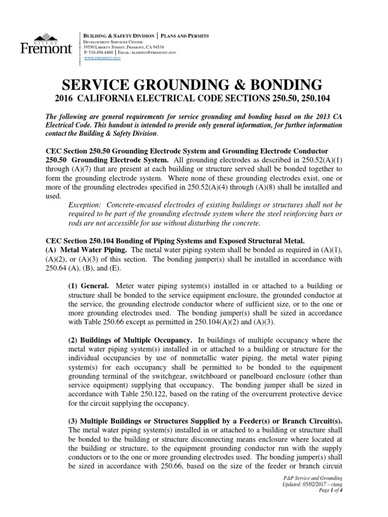 Service Grounding & Bonding 2016 California Electrical Code Sections