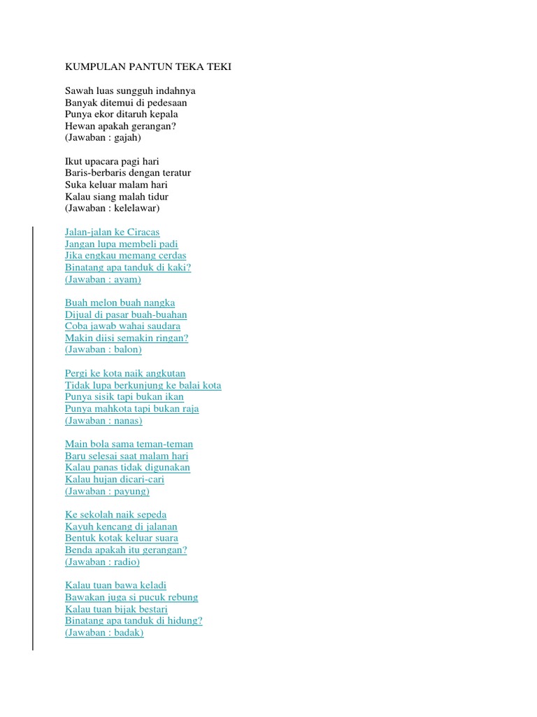 Kumpulan Pantun Teka Teki