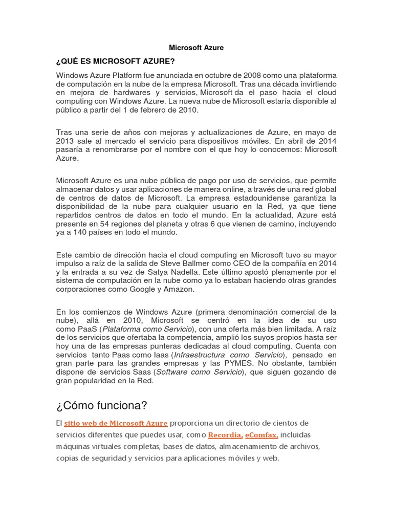 Ventajas de Microsoft Azure en la Nube | PDF | Microsoft Azure ...