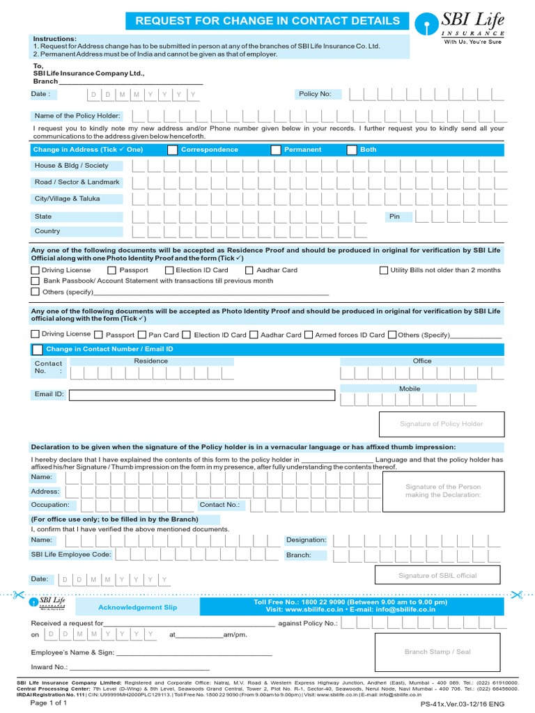 Request For Change In Contact Details 070217 Pdf Identity Document