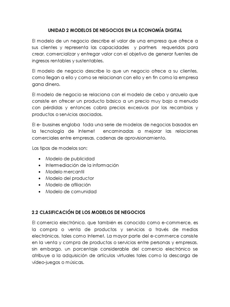 Modelos de Negocios en la Economía Digital | PDF | Comercio electrónico ...