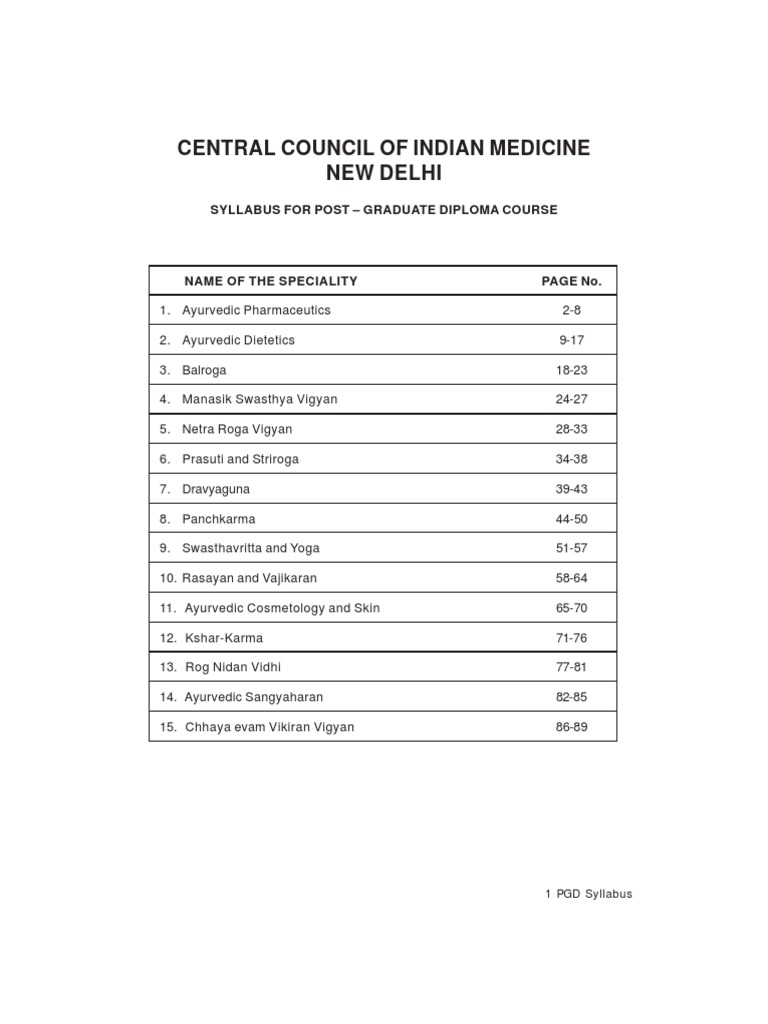 PG Diploma in Ayurvedic Medicine Syllabus | PDF | Tablet (Pharmacy ...