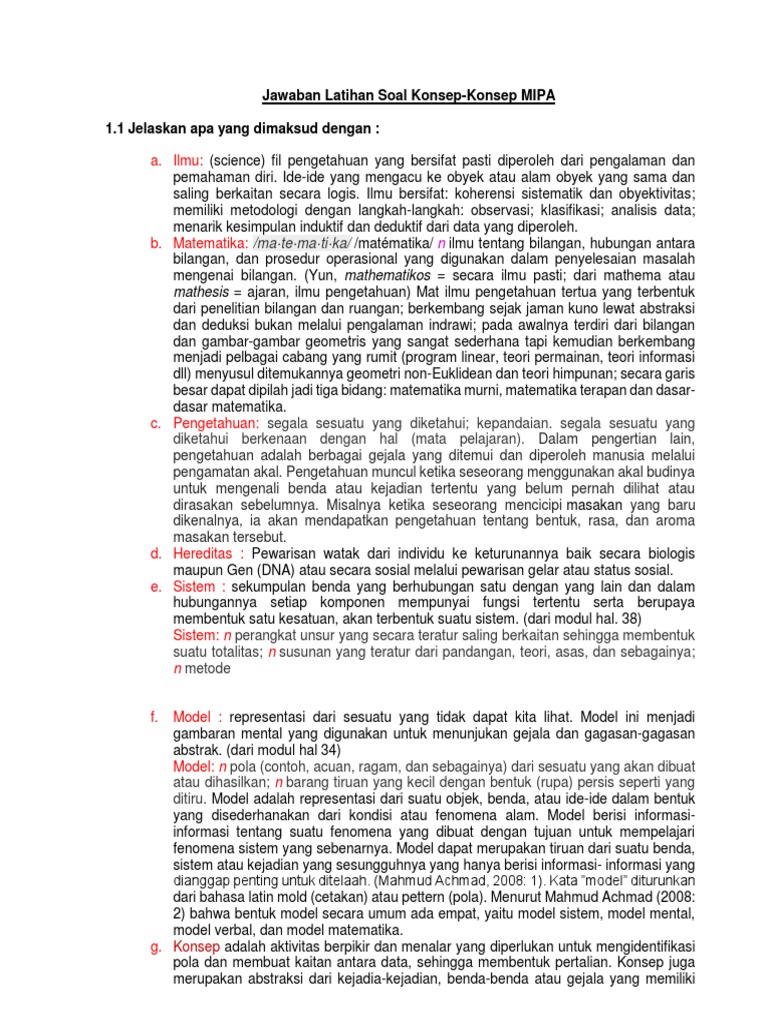 New Jawaban Latihan Soal Konsep Mipa Pdf