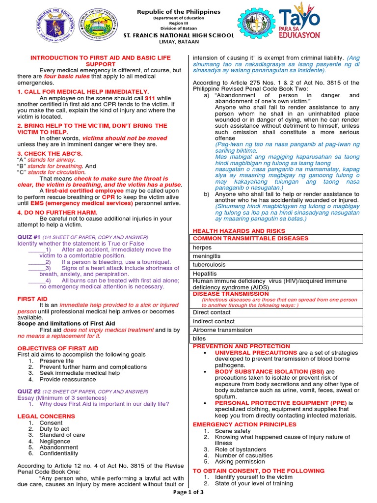 First Aid and Basic Life Support Guide | PDF | Cardiopulmonary ...