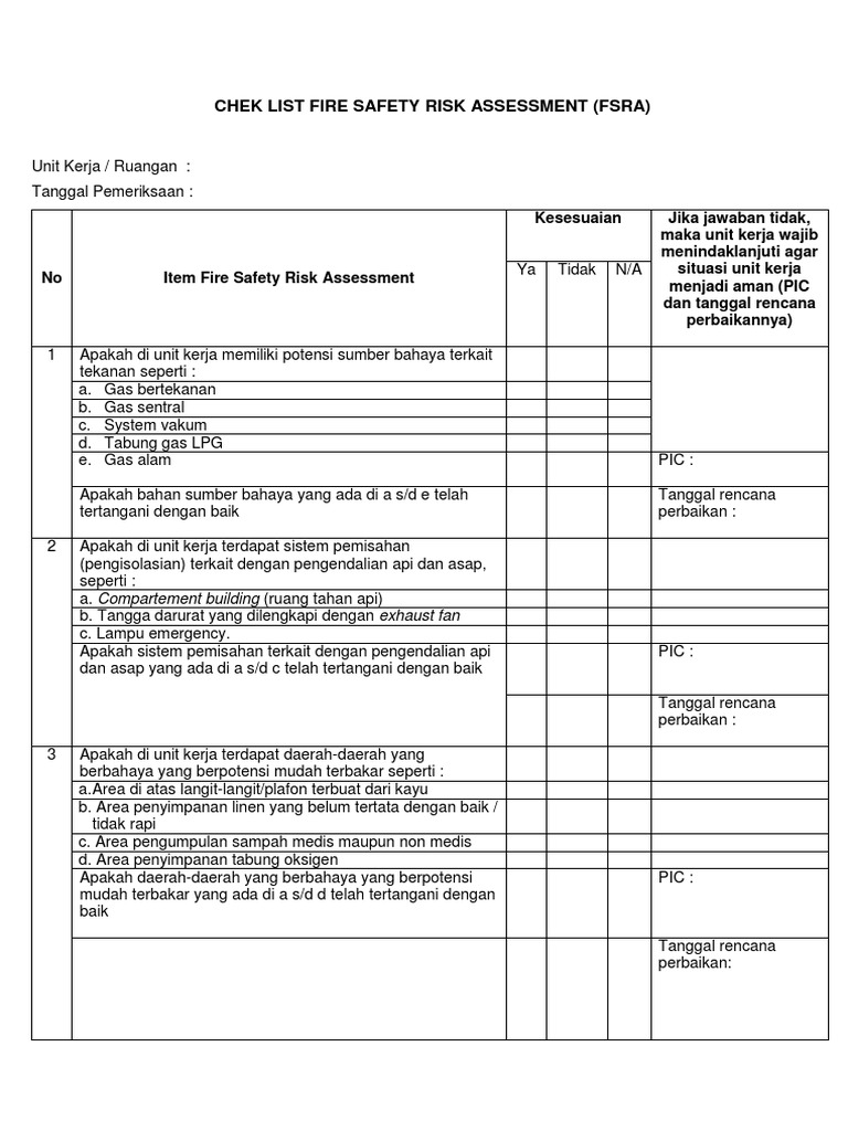 Checklist Penilaian Risiko Kebakaran | PDF