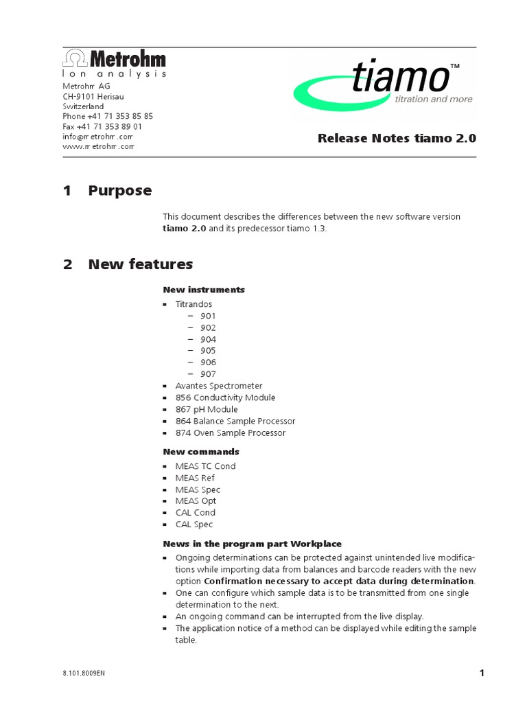 Tiamo Release Notes 2.0 | PDF | Databases | Calibration