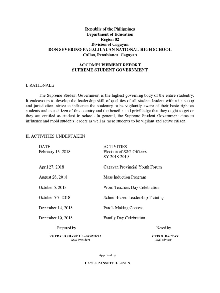 Supreme Student Government Accomplishments | PDF