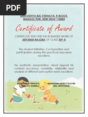 AWARD CERTIFICATE
