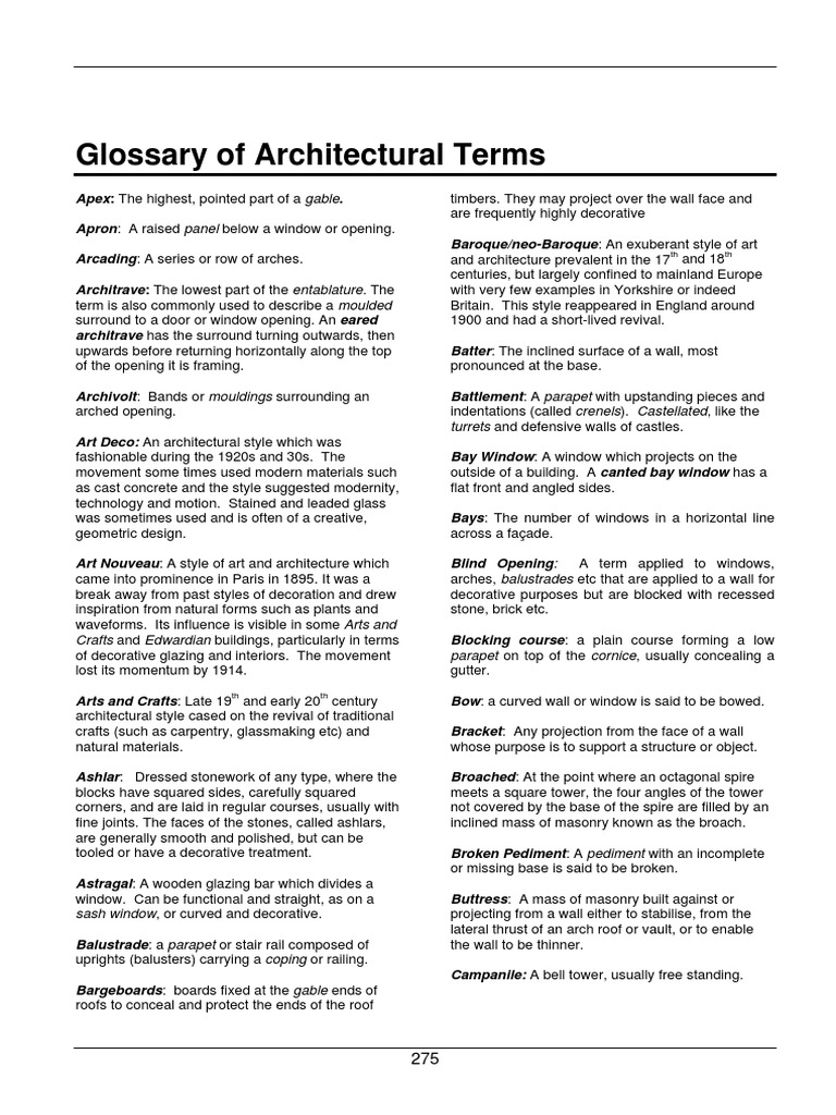 Architectural Glossary Understanding Architectural Terms Through Concise Definitions PDF