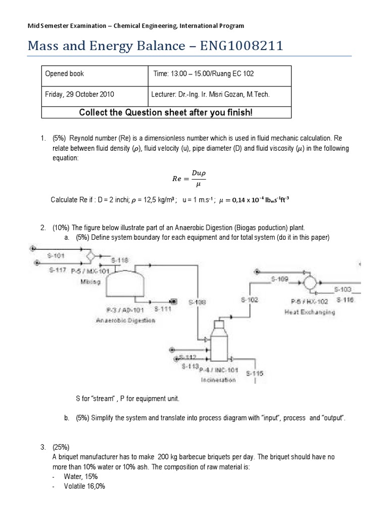 Mass and Energy Balance Exam Guide | PDF
