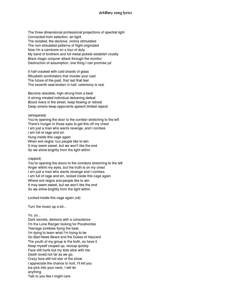 Artillery Song Lyrics