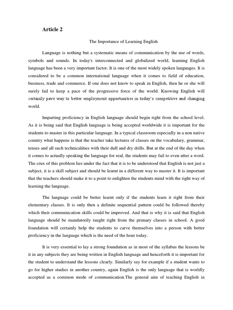 Importance of Learning English Skills | PDF | English Language | Speech