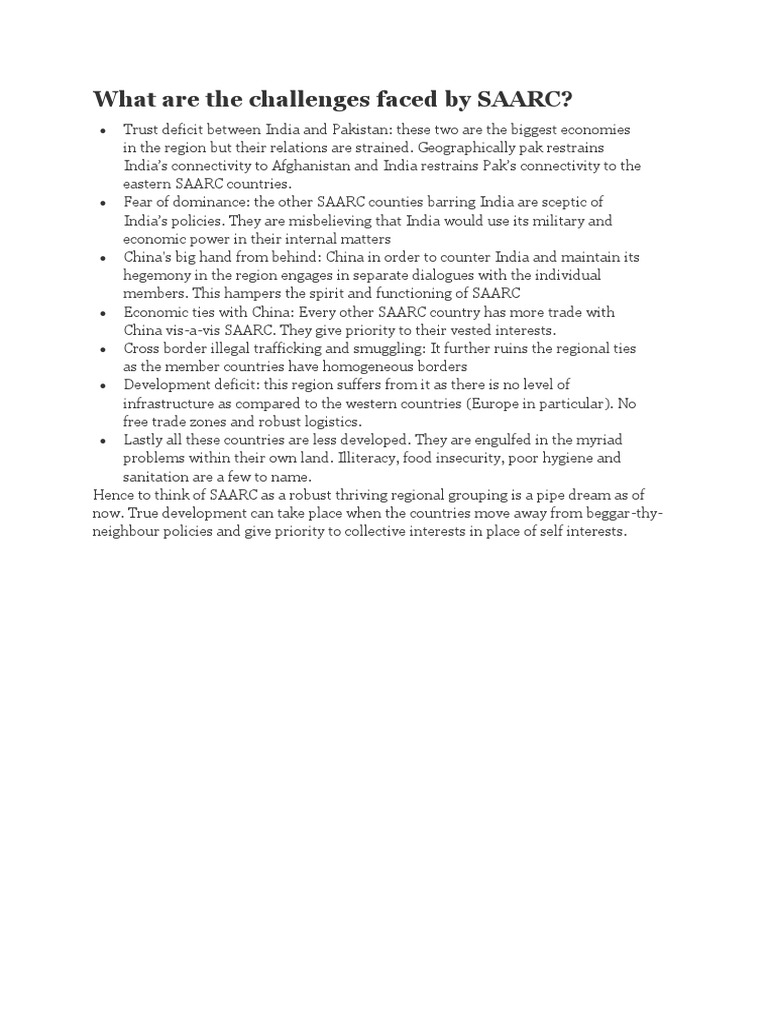 SAARC's Key Challenges Explained | PDF