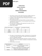 Chapter Notes Subject: Chemistry Class: XI Chapter: Thermodynamics Top Concepts