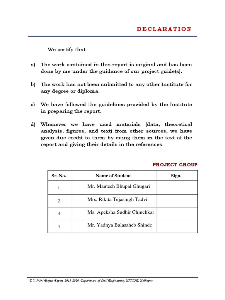 Declaration: Sr. No. Name of Student Sign | PDF