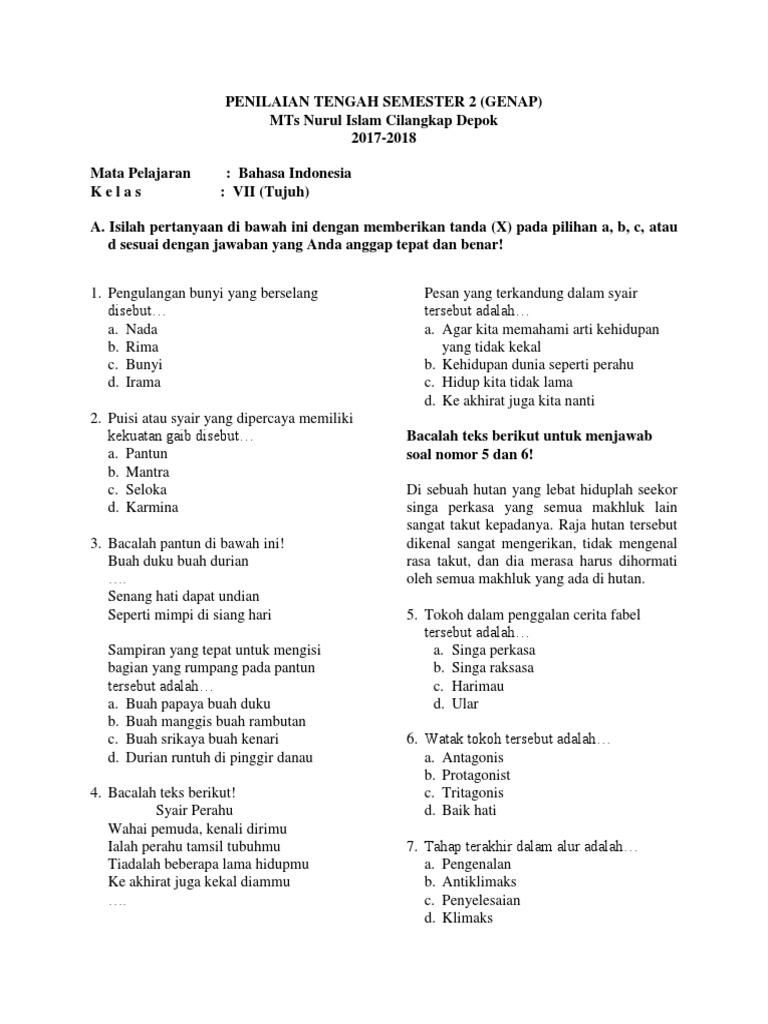 Soal Ulangan Tengah Semester 2
