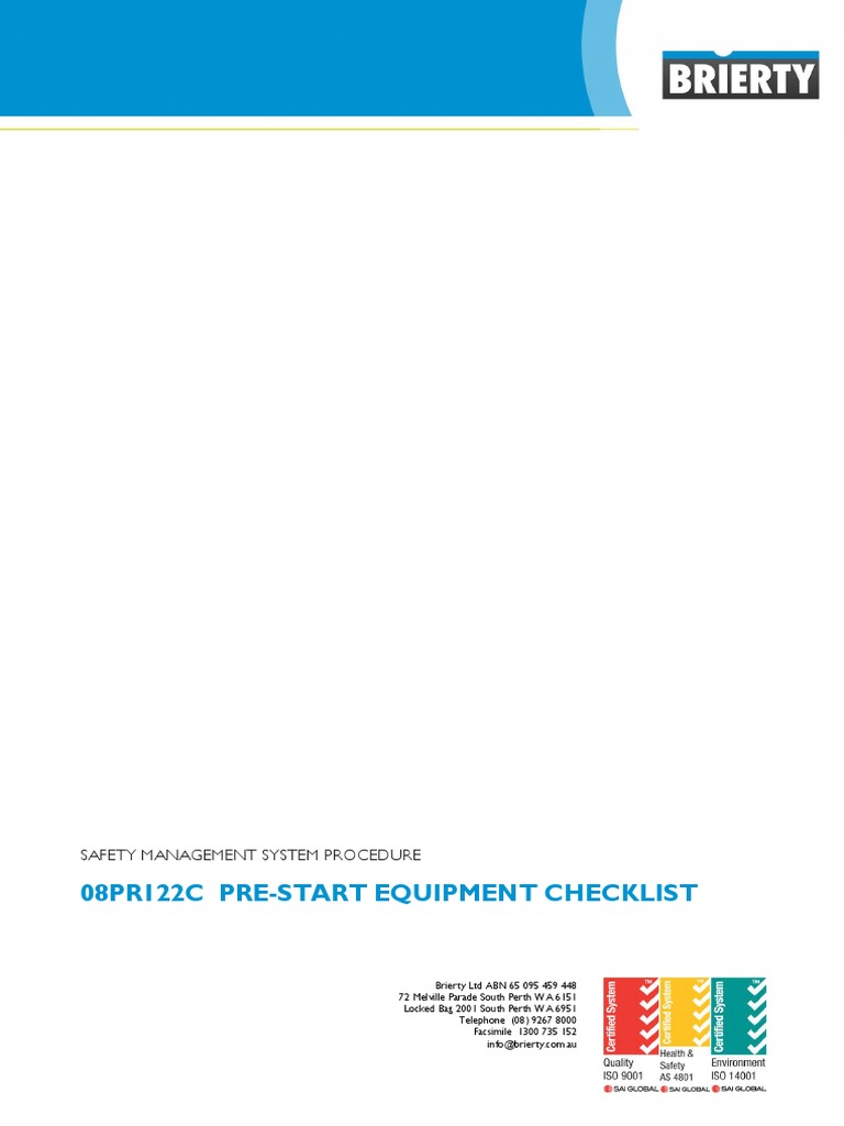 08PR122C - Pre Start Equipment Checklist | PDF | Systems Engineering ...