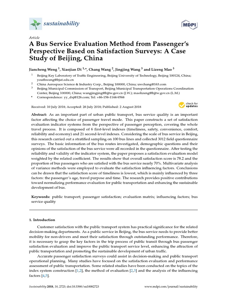 A Bus Service Evaluation Method From Passenger's Perspective Based On ...