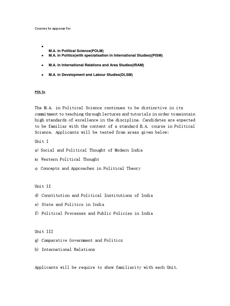 JNU INTERNATIONAL RELATIONS ENTRANCE SYLLABUS 2024 intelligence overview