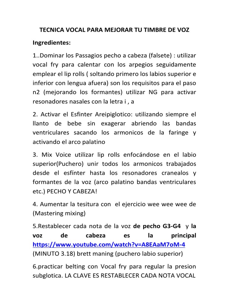 Tecnica Vocal para Mejorar Tu Timbre de Voz | PDF