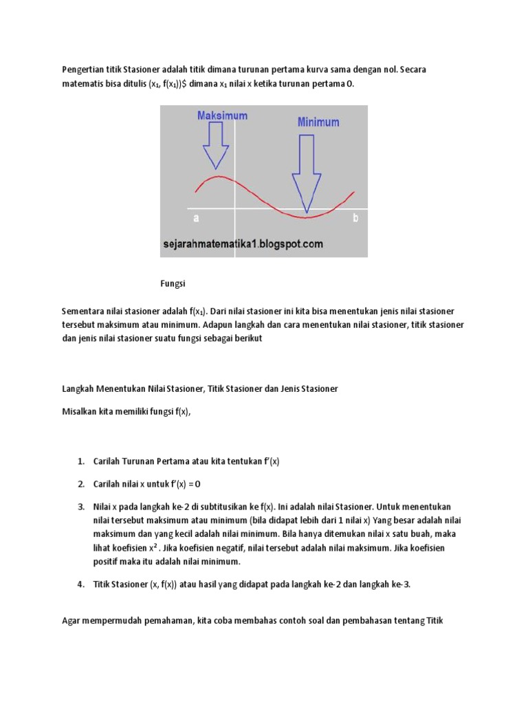 Pengertian Titik Stasioner