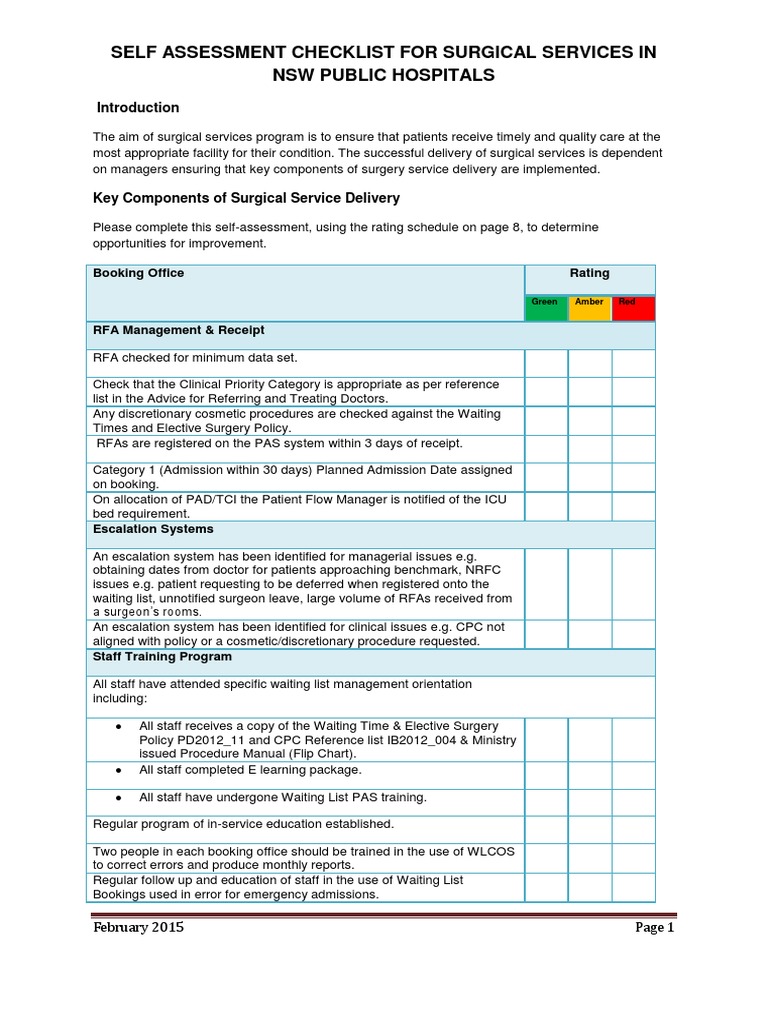 Surgical Self-Assessment Checklist | PDF | Emergency Department | Surgery