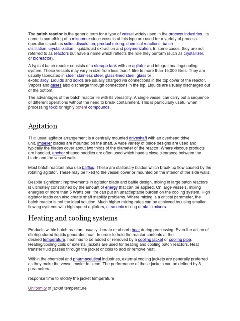 Batch Reactor | PDF | Chemistry | Applied And Interdisciplinary Physics