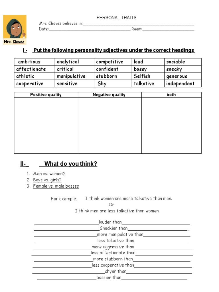 Personality Traits Worksheet | PDF | Career & Growth | Language Arts ...