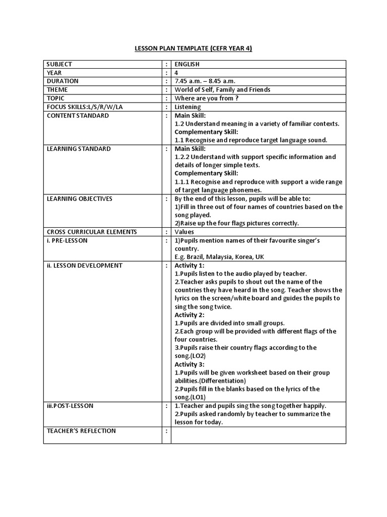 year 4 cefr lesson plan pdf lesson plan neuropsychology