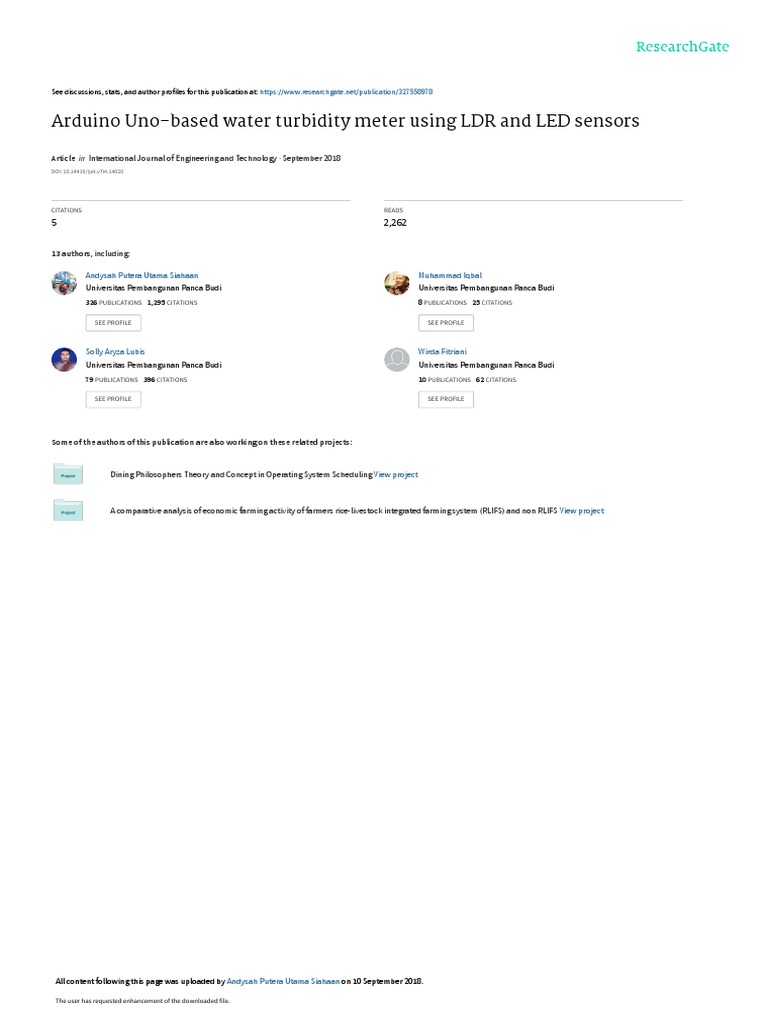 Arduino Uno-Based Water Turbidity Meter Using LDR and LED Sensors | PDF ...