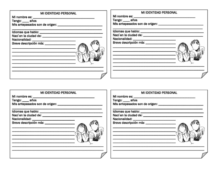 Fichas De Identidad Para Adolescentes FICHA 1. IDENTIDAD PERSONAL Y