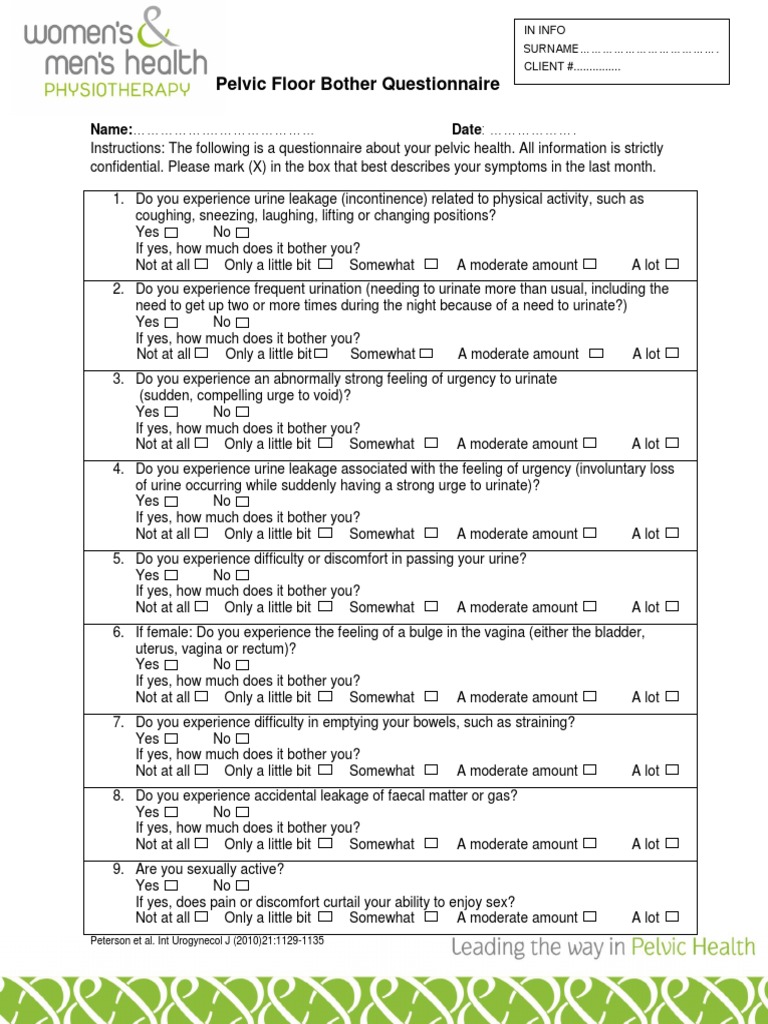 Pelvic Floor Bother Questionnaire PDF Urinary Incontinence