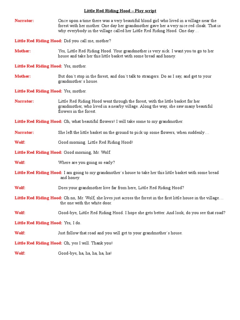 Little Red Riding Hood Play Script | PDF | Little Red Riding Hood