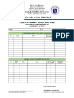 Class Performance Monitoring Sheet: Samuel Christian College Senior High School Department