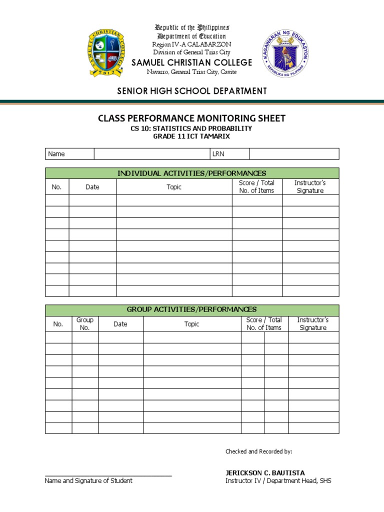 Senior High School Performance Sheet | PDF
