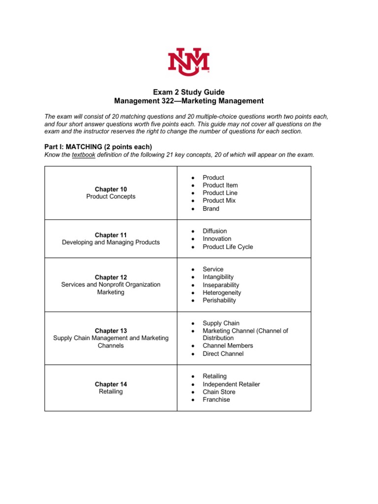 Marketing Management Exam 2 Guide | PDF | Retail | Microeconomics