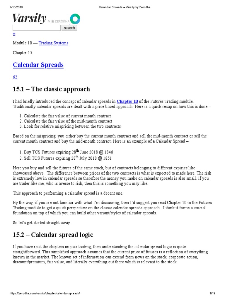 Calendar Spreads Varsity by Zerodha PDF Futures Contract