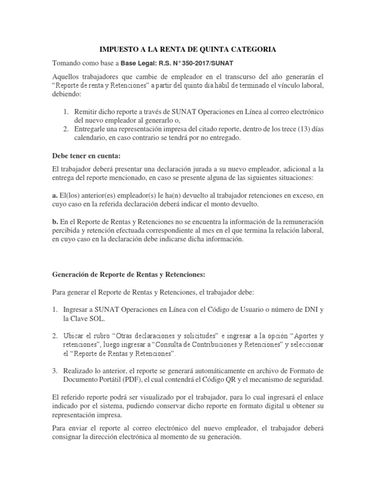 Impuesto A La Renta de Quinta Categoria | PDF | Impuesto sobre la renta ...
